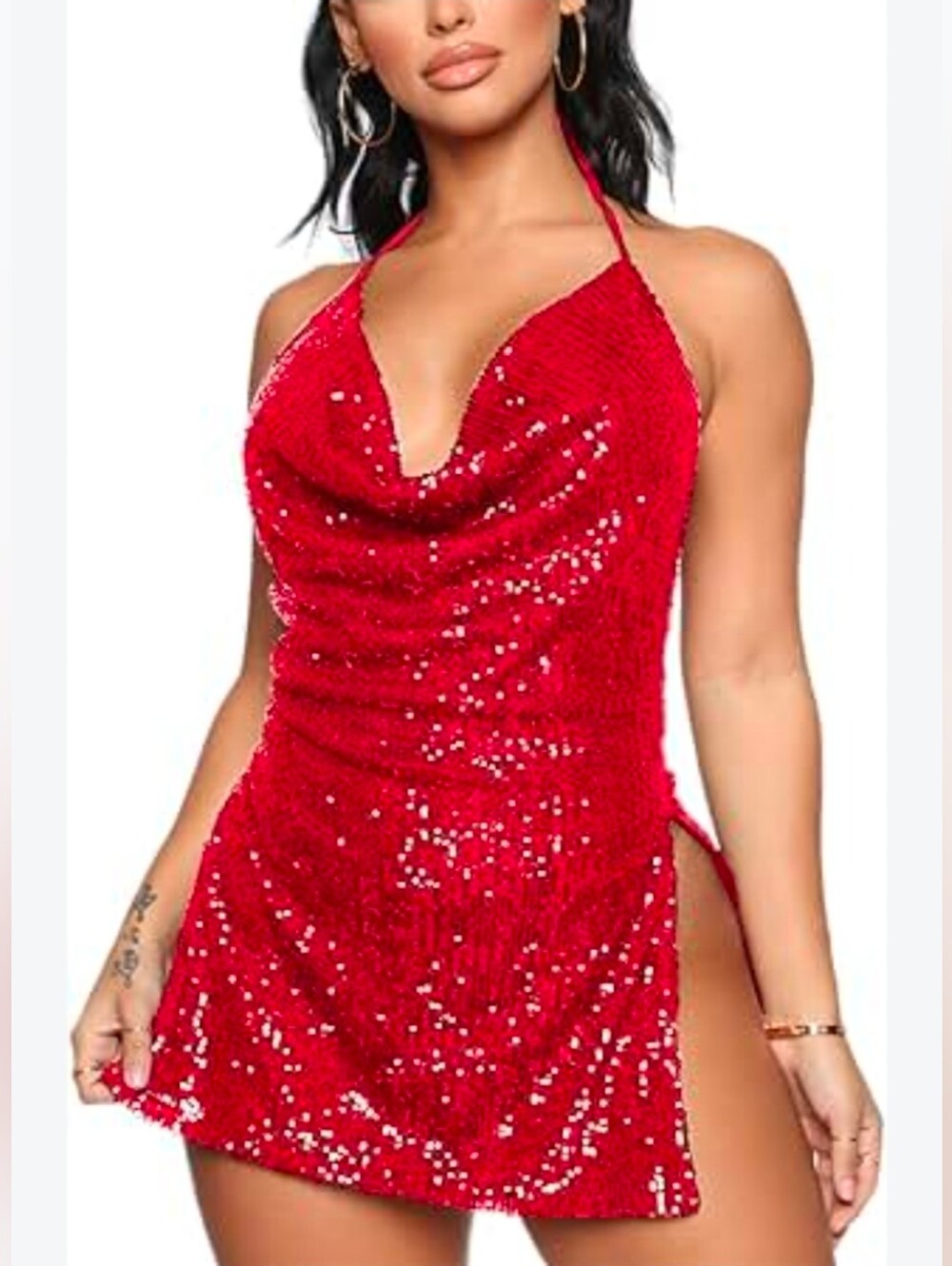 Fashion Nova Feeling Frisky Red Sequin Halter Mini Dress Size XL